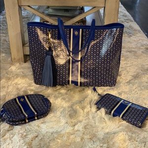Tory Burch tote,wallet,makeup bag, & extra tassel